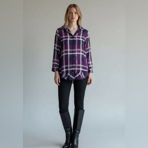 Lane Bryant Purple Plaid Button Down Shirt